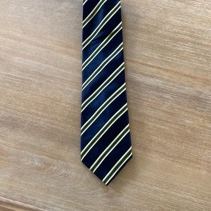 Canali Tie, 57” 3.5 in lightly worn, no smoke, Blue w Green & Yellow Stripe,